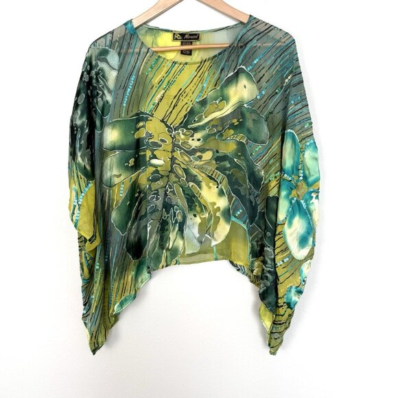 Mirasol Silk Floral Dolman Sleeve Blouse Womens One Size Artsy Bohemian Colorful - Picture 1 of 8